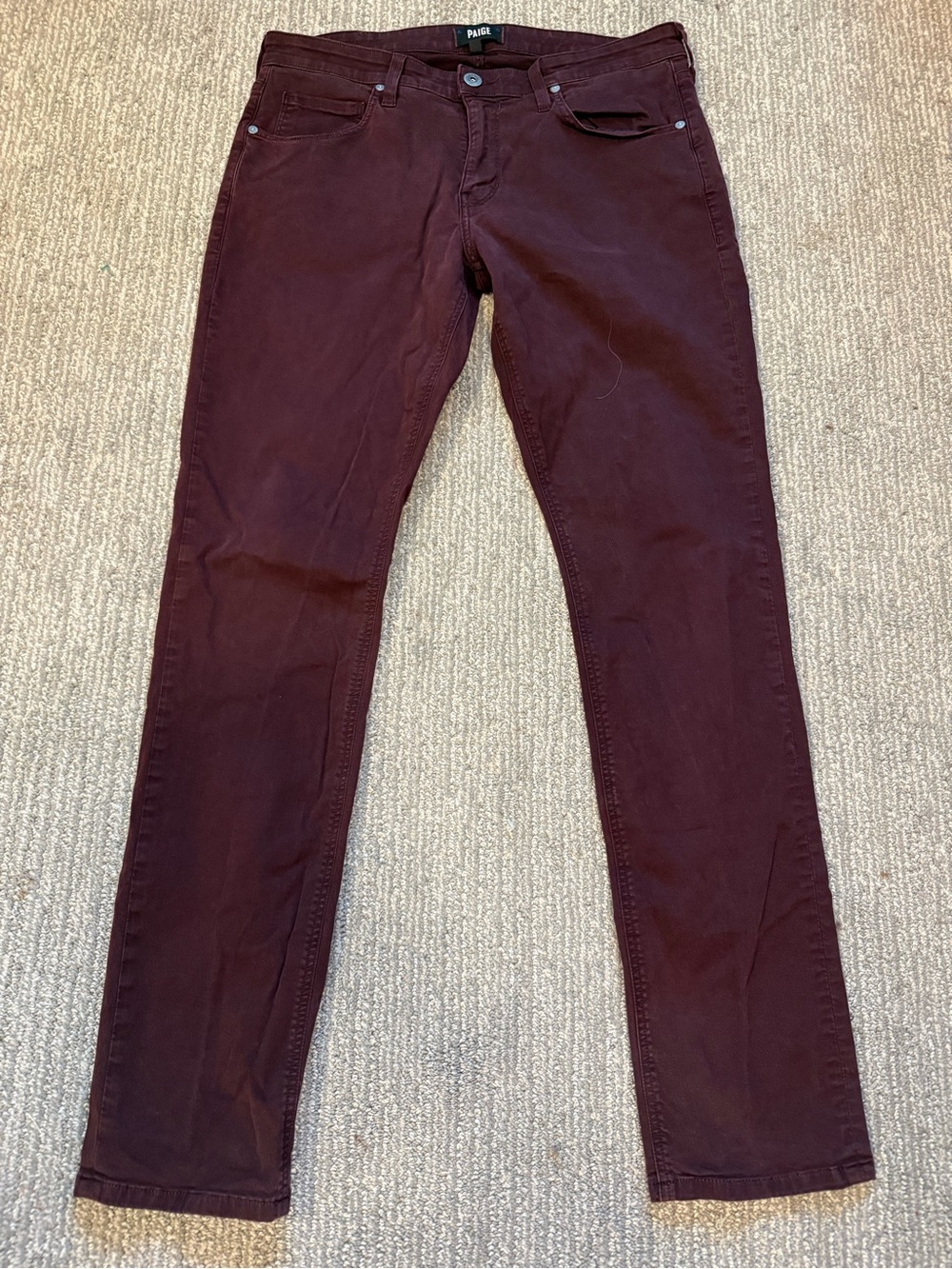 PAIGE Lennox Men’s Slim Fit Jeans 33 Burgundy Wine Stretch Made in USA